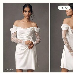 Watters Harlow Off-The-Shoulder Satin & Lace Mini Dress